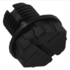 Black plastic plug with three prongs.